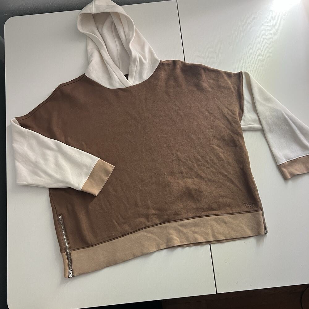 MADEWELL MWL Hoodie Walnut Colorblock Betterterry Side Zip Sweatshirt Sz Large